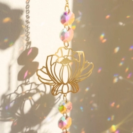 Sun Catcher Crystal Lotus Hanging Crystals Stained Glass Suncatcher Outdoor Decor Rainbow Maker Prism Chakras Garden Decoration
