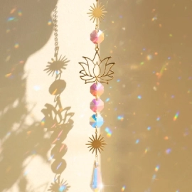 Sun Catcher Crystal Lotus Hanging Crystals Stained Glass Suncatcher Outdoor Decor Rainbow Maker Prism Chakras Garden Decoration